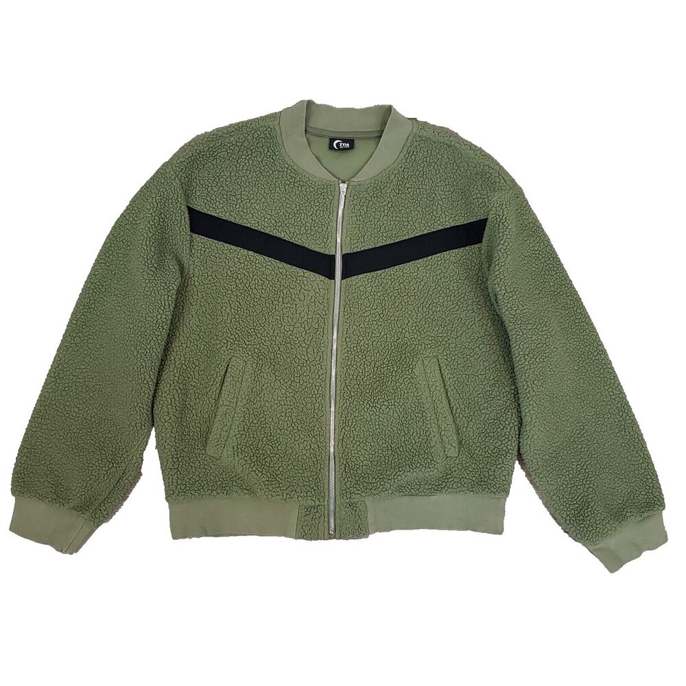 Zyia Active Flying V Fleece Jacket 3XL Army Green Full Zip Sherpa Bomber Outdoor